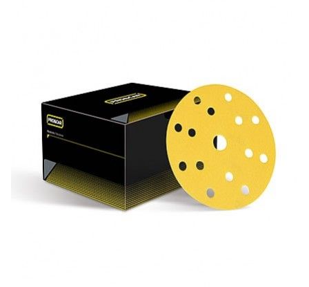 Disco Amarillo Papel Velcro P80 150mm- 15 Agujeros. Calidad Yel-Pi