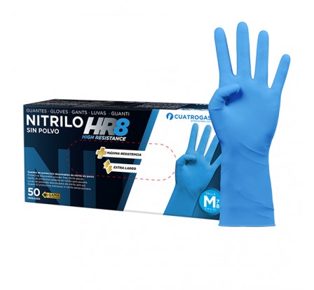 GUANTE NITRILO HR8 SIN POLVO AZUL HIGH RESISTANCE